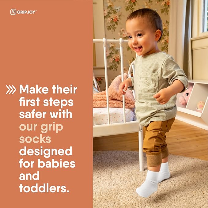 Gripjoy Toddler Socks with Grippers, Non-Slip for Kids, Enhanced Stability, Comfortable Cotton - 4 Pairs