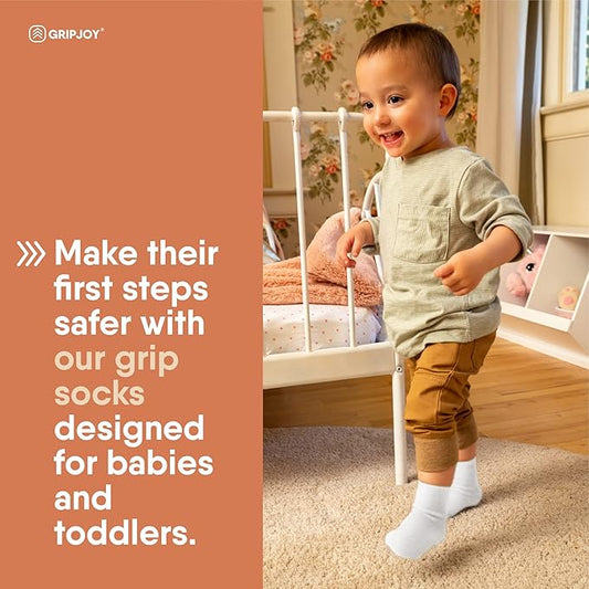 Gripjoy Toddler Socks with Grippers, Non-Slip for Kids, Enhanced Stability, Comfortable Cotton - 4 Pairs