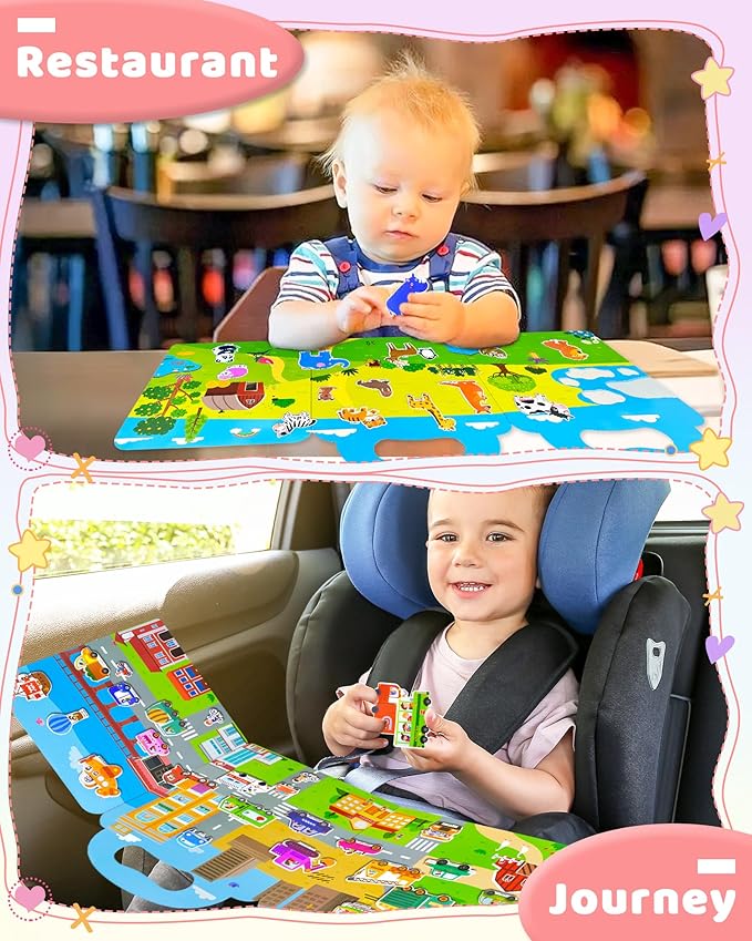 Benresive Reusable Sticker Books for Toddlers, 3 Sets Travel Stickers for Kids, Toddler Sticker Book, Crafts Activities for Toddlers, 3 and Up Birthday Gifts Travel Toys
