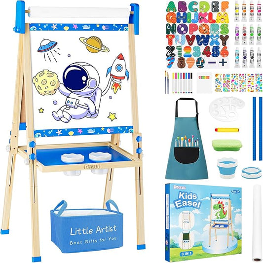 Easel for Kids Toys,Toddler Art Easel, Boy Toys for Ages 5-7,Adjustable Wooden Magnetic White Board and Chalk Board with Art Supplies, 4 5 6 7 8 9 10 Year Old Boys Birthday Gifts