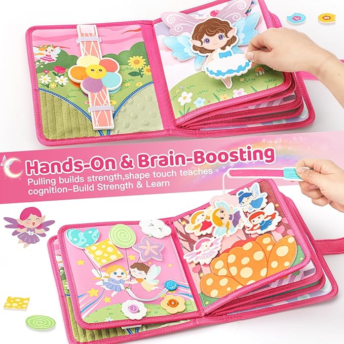 22 in 1 Busy Book for Toddlers 1-3-Sprite Montessori Toy Busy Board for 1 Year Old with Fishing Game, Educational Sensory Quiet Toy, Airplane Car Travel Essentials Christmas Birthday Gift for Boy Girl