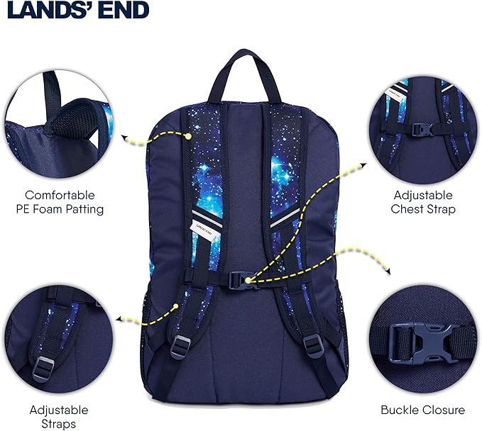 Lands' End Unisex Kids Large ClassMate Lightweight Durable Elementary School Backpack, Pro Star Navy