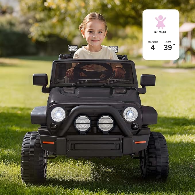 Kids Ride on Car Toy, 12V Electric Car for Kids with Remote Control, LED Light - Dark Black