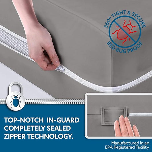 Guardmax Jersey Knitted Short Queen Zippered Mattress Encasement - Waterproof & Bed Bug Proof Mattress Protector - Comfortable, Soft, and Noiseless Zippered Bedding - Dust Mite P0roof (60 x 75 x 12)