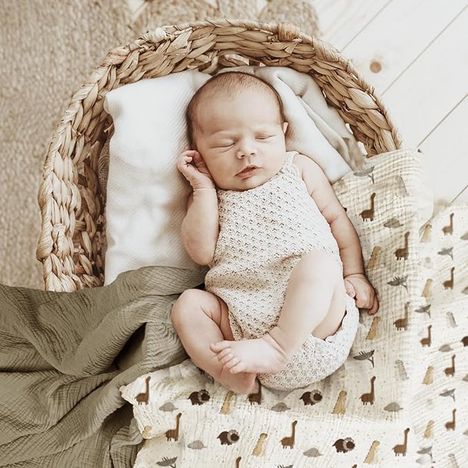 lulumoon Baby Muslin Swaddle Blankets: Soft Receiving Blanket for Newborn - Cotton Swaddling Blanket for Neutral 2Pack(Dinosaur)