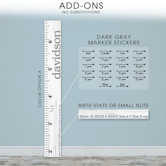 Wooden Kids Growth Height Chart Ruler for Boys and Girls Painted or Engraved (Classic Print)