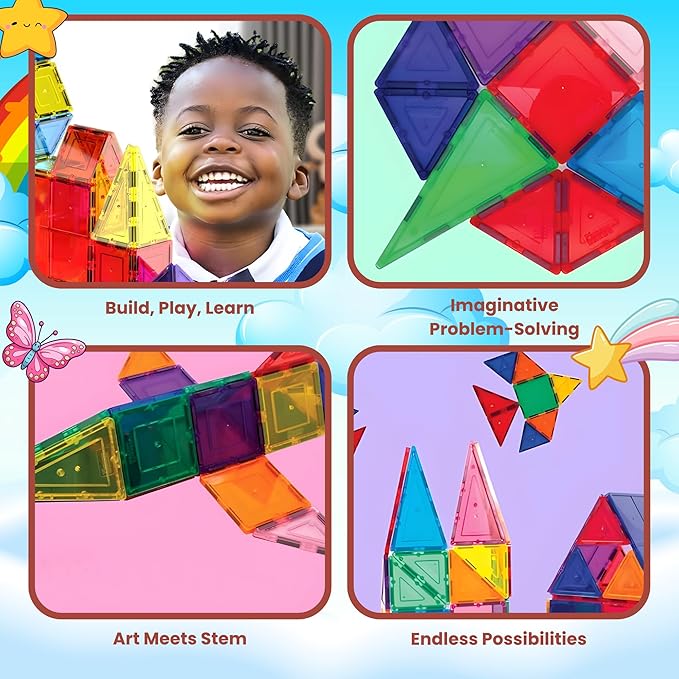 55-Piece Magnetic Tiles Set – Creative 3D STEM Building Toy for Kids
