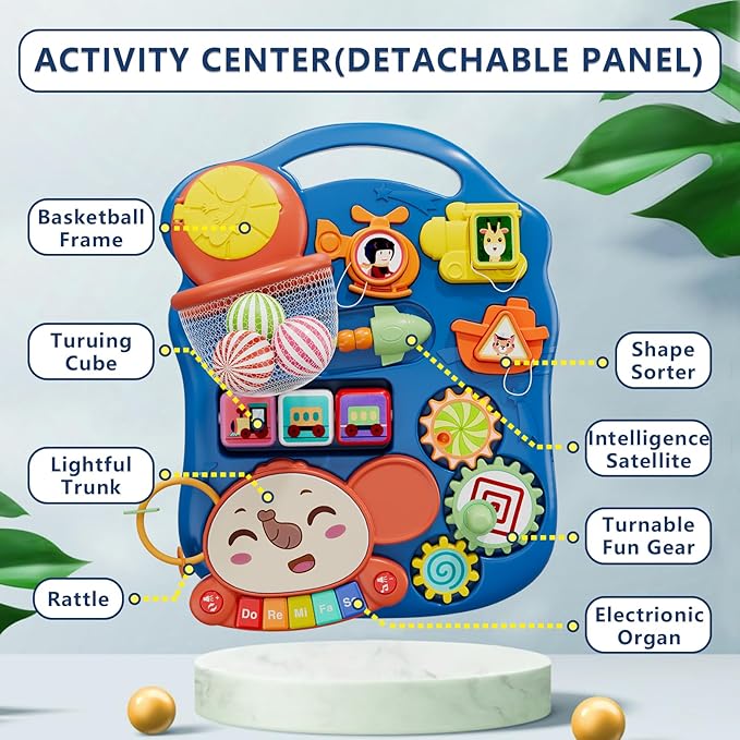 5 in 1 Baby Push Walker for Baby Boy, Activity Center Learning to Walk, Sit to Stand, Early Learning Push Toys for Infant 12 Months, Walking Toys Gift for Toddler Boys, Blue