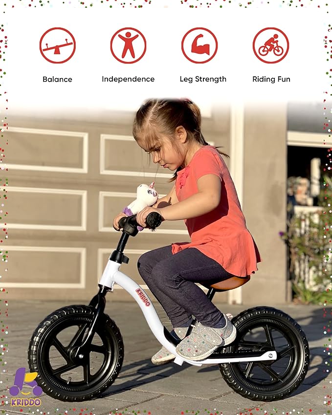 KRIDDO Toddler Balance Bike 2 Year Old, Age 24 Months to 5 Years Old, Early Learning Interactive Push Bicycle with Steady Balancing, Gift Bike for 2-5 Boys Girls, White