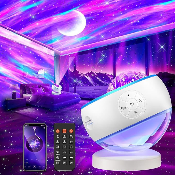 Northern Lights Projector Galaxy Projector with 300+ Light Effects, LED Star Projector for Bedroom Aurora Light, Remote Control, 15 White Noises, Bluetooth Speaker Galaxy Light Gifts for Kids Adults