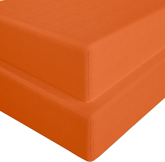 FLXXIE 2 Pack Microfiber Fitted Crib Sheets, Super Soft and Cozy Toddler Fitted Sheets for Standard Crib and Toddler Mattresses, 28x52, Orange
