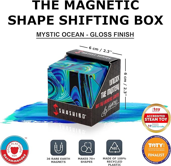 Shashibo Shape Shifting Box - Award-Winning STEM Fidget Toy with Strong Magnets - Fidget Cube Transforms Into 100+ Shapes, Christmas Stocking Stuffers Gift for Kids, Teens, and Adults (Mystic Ocean)
