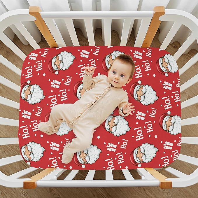 Christmas Santa Hohoho Crib Sheets Soft Breathable Fitted Baby Playard Sheets Mattress Cover for Girl Boy, 39" x 27" x 5"