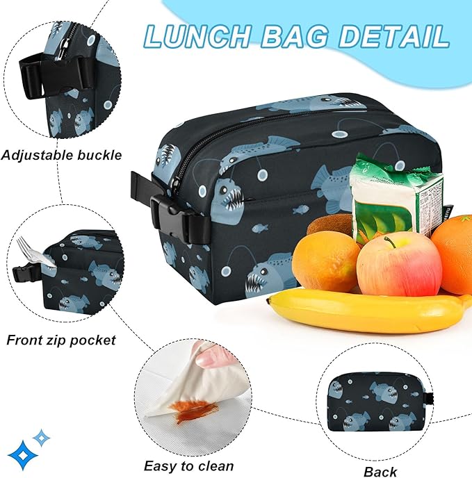 Jucciaco Angler Fish Backpack with Lunch Bag, School Travel Backpack for Boys Girls Kids Backpacks Set
