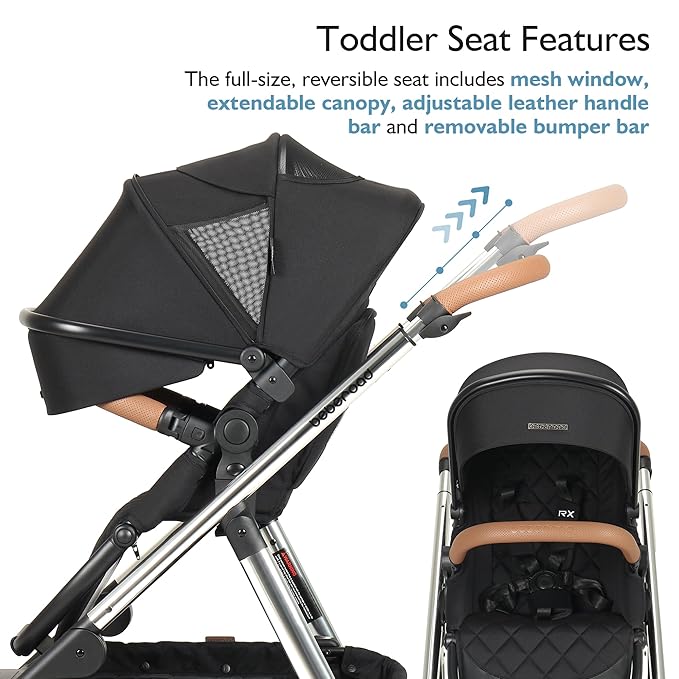 Beberoad Love RX 3-in-1 Baby Stroller, Toddler Stroller, Foldable Infant Stroller, Reversible Toddler Seat with Organizer, Rain Cover, Sunshade & Mosquito 2 in 1 Cover and Large Storage Basket（Black）