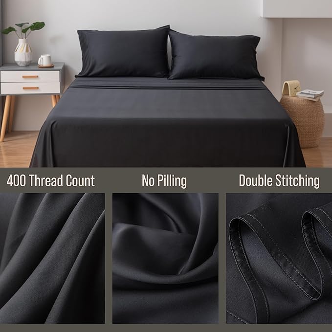 Bella Coterie Luxury Bamboo Viscose King Size Flat Sheet | 100% Organically Grown | Ultra Soft | Cooling for Hot Sleepers [Black]