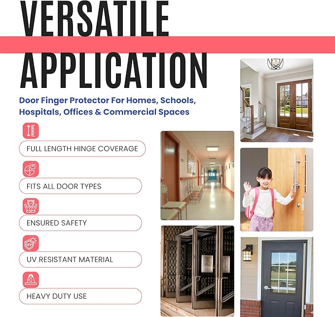 Fingersafe Commercial Door Finger Pinch Guard | Premium Pull-Side Door Hinge Stopper | Finger Pinch Door Guard for Kids and Adults Saftey | Baby Finger Pinch Protector for Doors - (Black, 95")