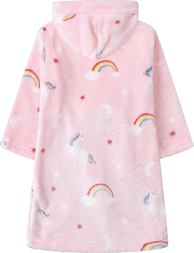 Umeyda Boys Girls Robes, Soft Fuzzy Fleece Hooded Bathrobes with Belt and Pockets for Kids, 1-18 Year