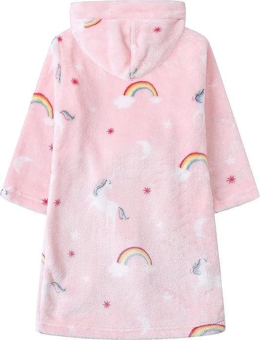 Umeyda Boys Girls Robes, Soft Fuzzy Fleece Hooded Bathrobes with Belt and Pockets for Kids, 1-18 Year