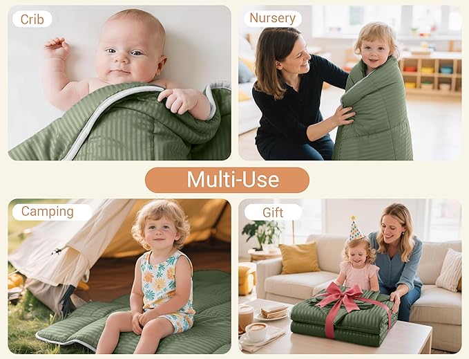 ZPECC Toddler Bedding Set - 4 Piece Hypoallergenic Baby Crib Bedding Set for Boys and Girls, Includes Toddler Comforter, Flat Sheet, Fitted Sheet and Pillowcase, Olive Green