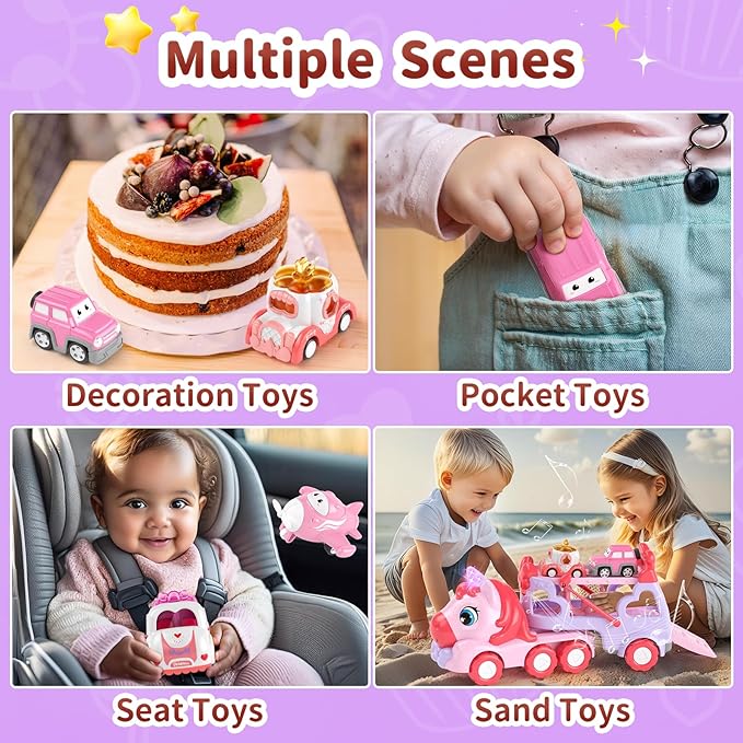 Toys for 2 3 Year Old Girl Truck, 7-in-1 Girl Carrier Truck Car with Light & Sound, Toddler Girl Car Toys Age 2-4, Cars for 2+ 3+ Year Old Girls Birthday
