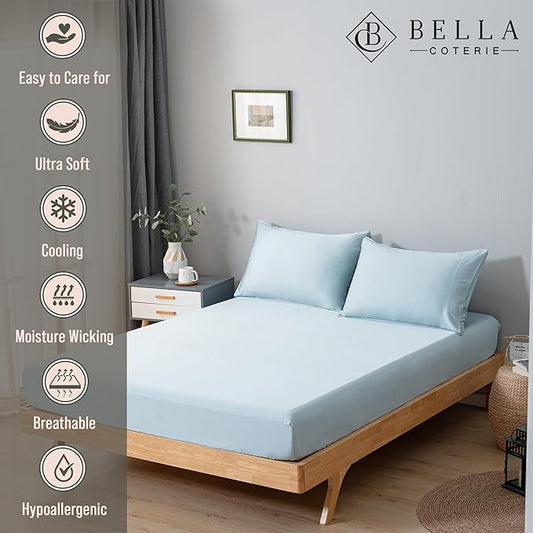 Bella Coterie Luxury Bamboo Viscose California King Size Fitted Sheet | 100% Organically Grown | Ultra Soft | Cooling for Hot Sleepers | 18" Deep Pocket [Coastal Blue]