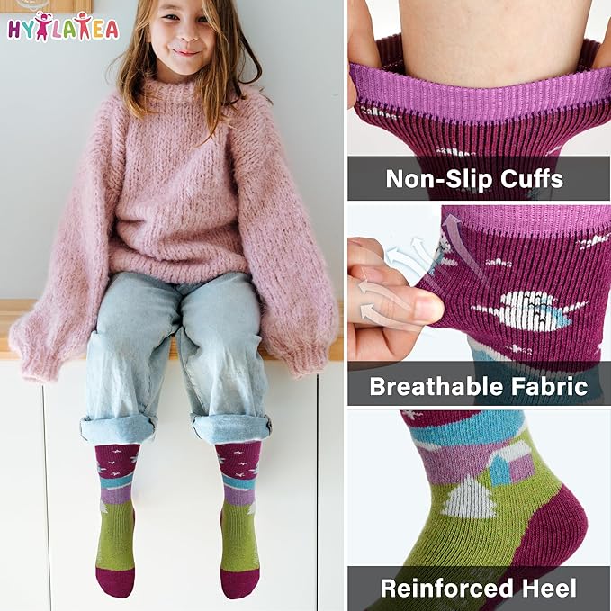 Hylaea Merino Wool Ski Socks Kids, Knee-high Warm Thermal Snowboard Skating Socks for Boys Girls Toddler