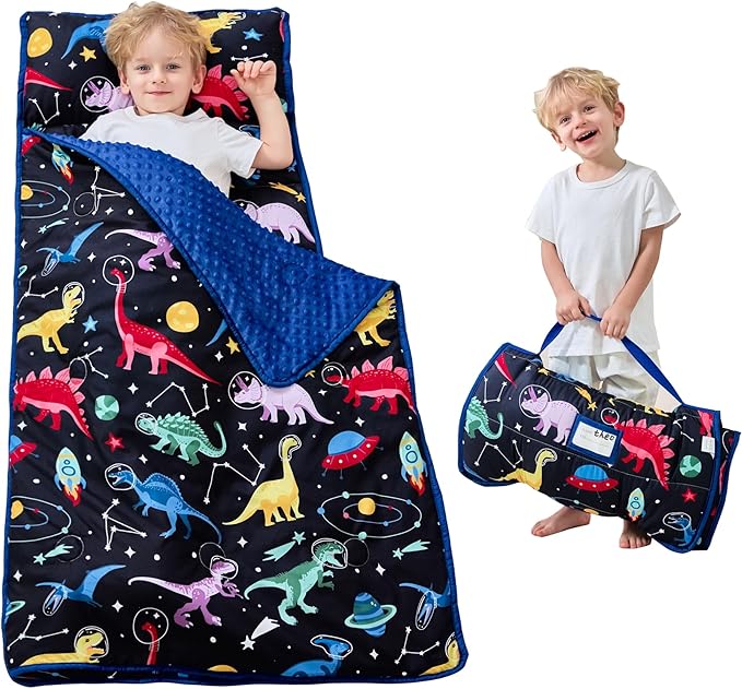 Toddler Nap Mat with Pillow and Blanket, Extra Large Rolled Napping Mats,Slumber Bags for Boys Girls,Kids Sleeping Bag for Daycare, Preschool Travel Camping