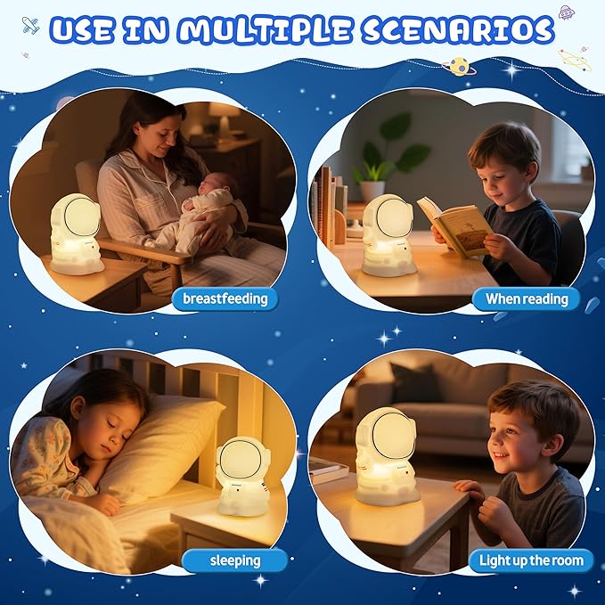 loatme Night Light for Kids, Rechargeable Dimmable Silicone LED Nightlight with 7 Colors, Baby Nursery Night Lamp, Touch Squishy Lamp, Cute Gifts for Girls, Boys, Toddler Room Decor, Astronaut