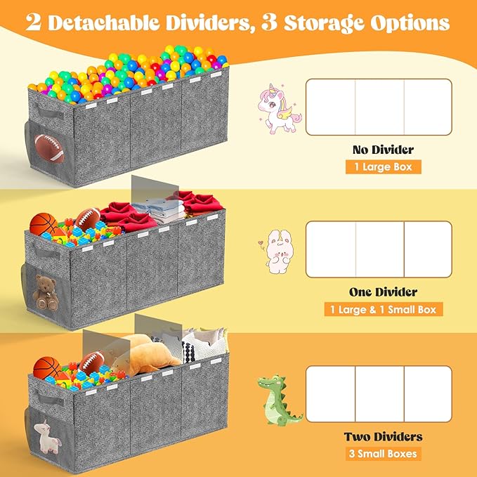 Beadsky Extra Large Toy Box, Toys Chest for Toddlers with Lids, Collapsible Toy Storage Organizer, Kids Bin Boxes Storage Basket for Boys, Girls, Nursery, Living Room, Playroom, 40"x14"x16", Gray