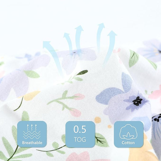 TILLYOU 2 Pack Baby Sleep Sack 18-24 Months 100% Cotton Wearable Blanket 0.5 TOG Sleeveless Summer Sleep Sacks with 2-Way Zipper, Brilliant Little Flowers and Purple