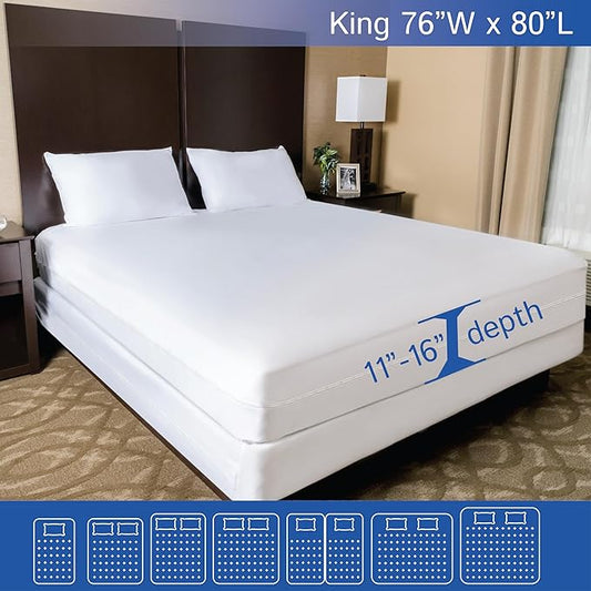 King Size Mattress Protector Bed Bug Waterproof Zippered Cover - Hypoallergenic Premium Quality Encasement Protects Against Liquids, Dust - Breathable, Noiseless White