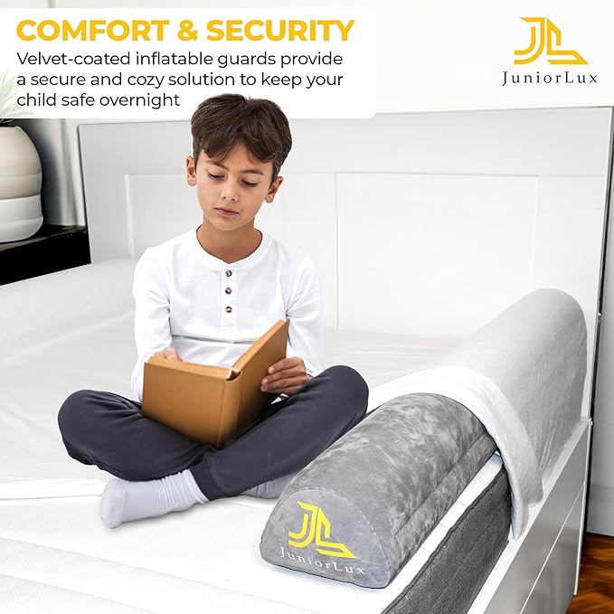 Inflatable Bed Rails for Toddlers & Kids (2-Pack) - Portable Leak-Proof Bed Bumpers, Travel & Home Safety Non-Slip Guard for King, Queen, Full Sizes, Grey, IBR-001