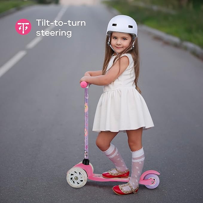 Self Balancing Kick Scooter with Light Up Wheels, Extra Wide Deck, 3 Wheel Platform, Foot Activated Brake, 75 lbs Limit, Kids & Toddlers Girls or Boys, for Ages 3 and Up
