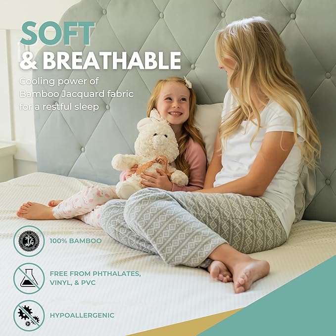 Full Size | Waterproof Mattress Protector | Hypoallergenic, Cooling Mattress Pad Cover, Fitted Sheet Style up to 18" Deep | 100% Viscose from Bamboo | by Rest Line Premium Bedding