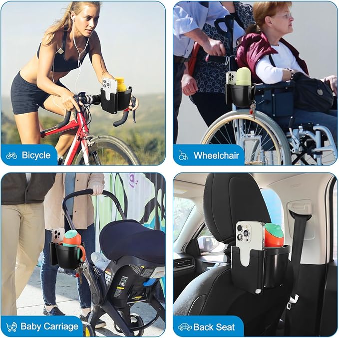 Accmor Stroller Cup Holder, Universal Cup Holder for Uppababy Nuna Doona Strollers, Bottle Drinks Holder for Wheelchair, Walker, Bike, Scooter