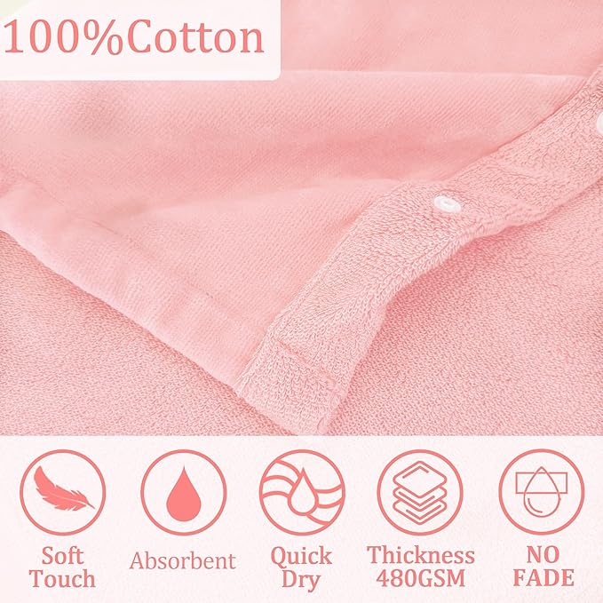 VOOVA & MOVAS Baby Hooded Towel with Bear Ear,0-3Years | 100% Cotton, Ultra-Soft & Absorbent | Gentle for Sensitive Skin, Bath, Pool & Beach Robe | Newborn (Pink)