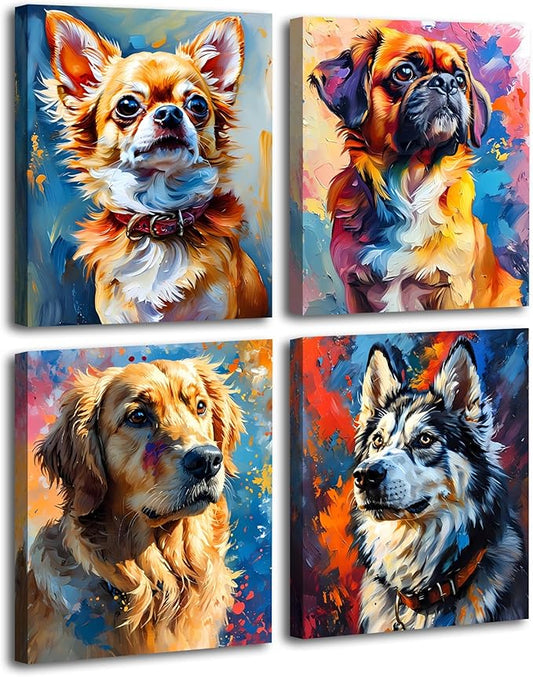 Framed Colorful Dog Canvas Wall Art,French Bulldog Wall Art Dog Room Decor,Funny Lovely Animal Art for Living Room Bedroom Office Decor(8"x10")