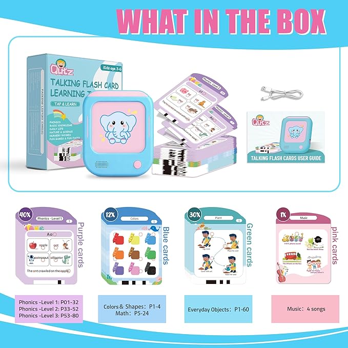 QuTZ Talking Flash Cards, Phonics Flash Cards, Learn to Read with 166 Pages, 29+ Themes, 800+ Words & Fun Facts, 700+ Interactive Games, Toddler Learning Toys for 2-6 Year Old