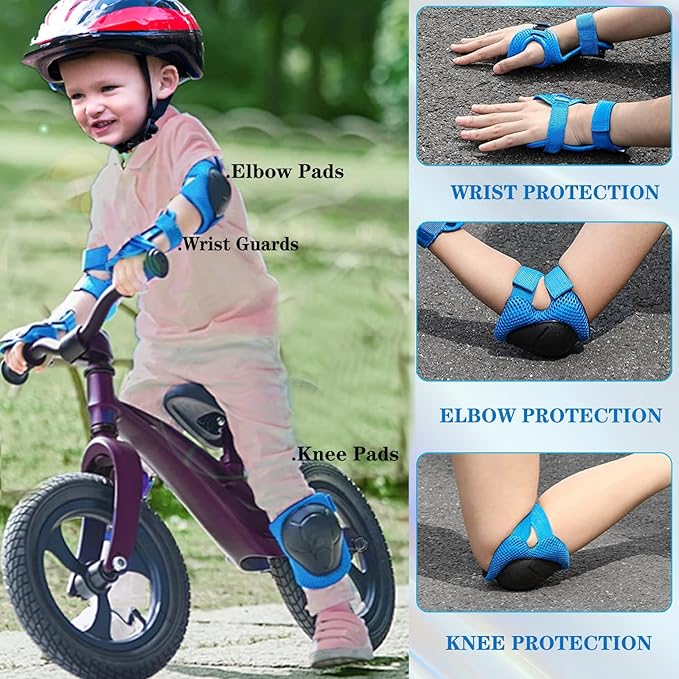 Kids/Youth Knee Pads and Elbow Pads Set for Kids 3-14 Years Boys Girls Protective Gear Set Adjustable Knee Pads, Elbow Pads, Wrist Guards Skateboard Skating Skiing Cycling Biking Running Scooter