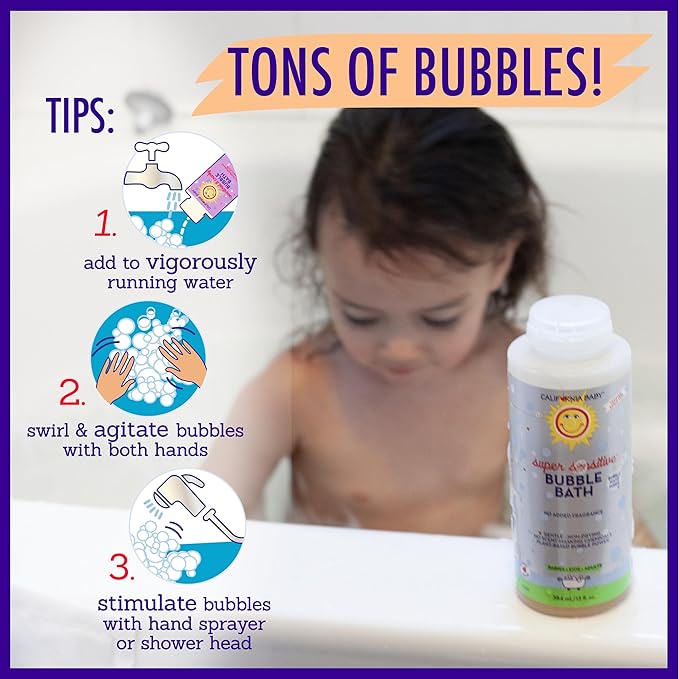 California Baby Super Sensitive Bubble Bath | 100% Plant-Based Kids Bubble Bath | Gentle Unscented Baby Bubble Bath | Free Bubble Wand | 384 mL / 13oz