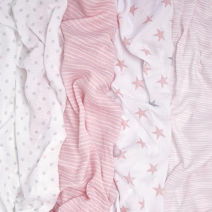 aden + anais Essentials Muslin Swaddle Blankets for Baby Girls and Boys, Newborn Receiving Blanket for Swaddling, 100% Cotton Baby Swaddle Wrap, 4 Pack, Doll