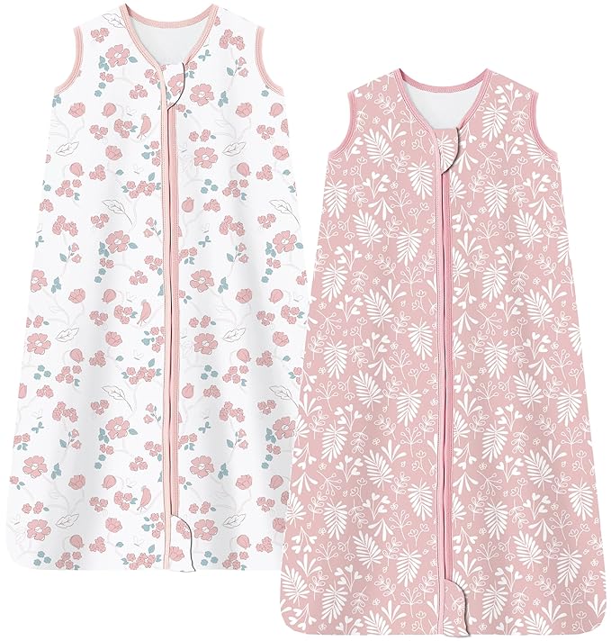 Baby Sleep Sack 12-18 Months 0.5 TOG, 100% Cotton Baby Wearable Blanket with 2-Way Zipper, Infant Toddler Sleeping Sack for Newborn Boys and Girls, Flowers & Leaves