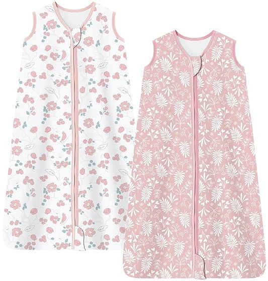 Baby Sleep Sack 12-18 Months 0.5 TOG, 100% Cotton Baby Wearable Blanket with 2-Way Zipper, Infant Toddler Sleeping Sack for Newborn Boys and Girls, Flowers & Leaves