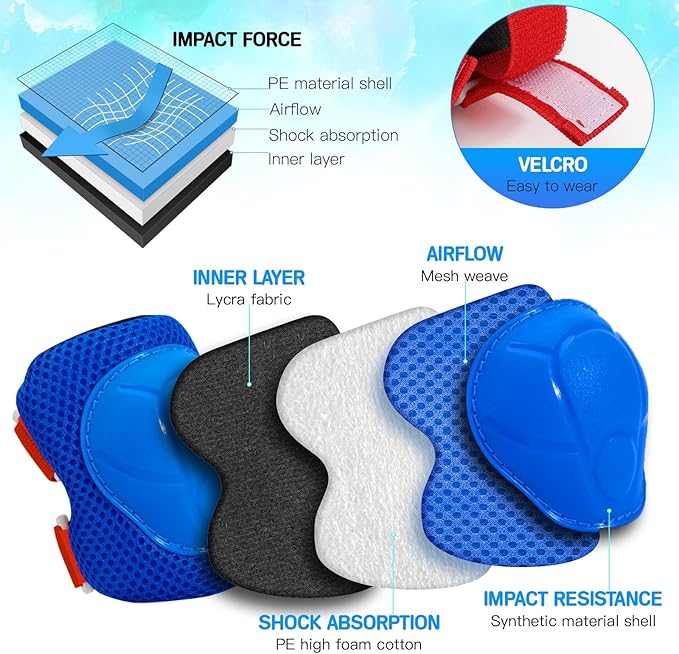 Kids Protective Gear Set Knee Pads for Kids 3-14 Years Toddler Knee and Elbow Pads with Wrist Guards 3 in 1 for Skating Cycling Bike Rollerblading Scooter