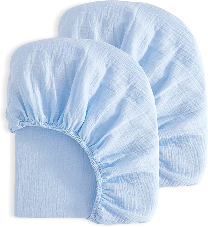 NTBAY 2 Pack Muslin Cotton Crib Sheets, Soft and Breathable Double Layer 28x52 Baby Crib Sheets for Standard Crib and Toddler Mattresses, Boys, Girls, Unisex, Aqua, 28x52 Inches