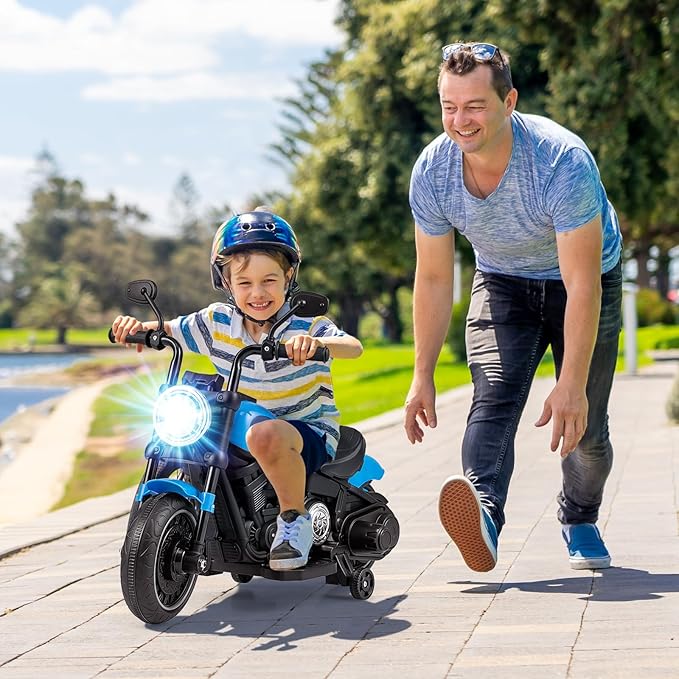 HONEY JOY Ride On Motorcycle, 6V Toddler Motorcycle with LED Light, Music, Foot Pedal, Forward/Backward, Soft Start, 3-Wheel Battery Powered Electric Motorcycle for Kids, Gift for Boys Girls (Blue)