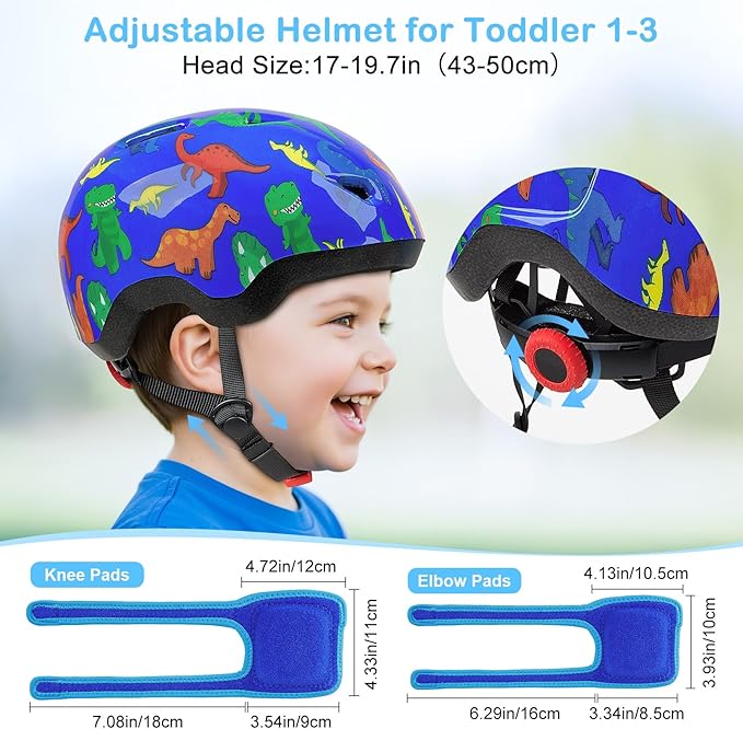 Toddler Helmet, Baby Infant Bike Helmet with Toddler Knee Pads and Elbow Pads Set for Kids 1-3 Years, Adjustable Baby Bike Helmets for Scooter Bicycle