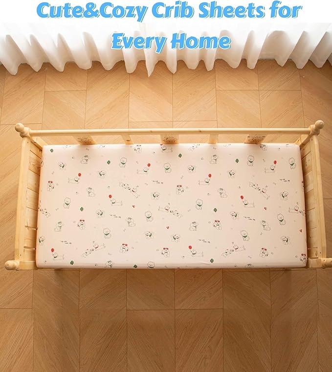 SDY Dog Jersey Crib Sheets, Cute Animal Crib Sheets for Standard CribMattress&Toddler Bed Mattress Cover,2 Packed, Size52 x28 x8, Super Soft Jersey Fitted Sheet for Baby Boys and Girls