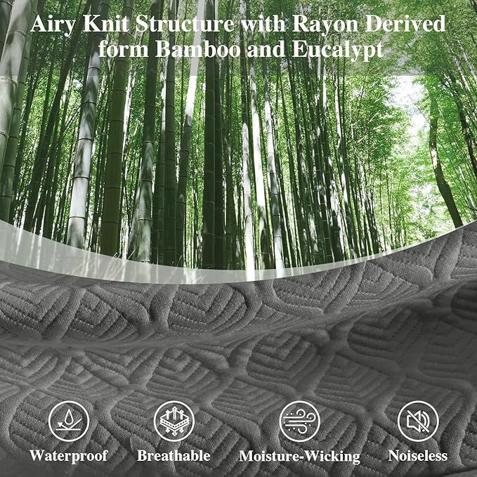 Queen Mattress Protector, Waterproof Mattress Pad Washable Rayon Mattress Cover Breathable Noiseless Bed Protector 3D Patterns 5" - 21'' Elastic Fitted Deep Pocket(Dark Grey)